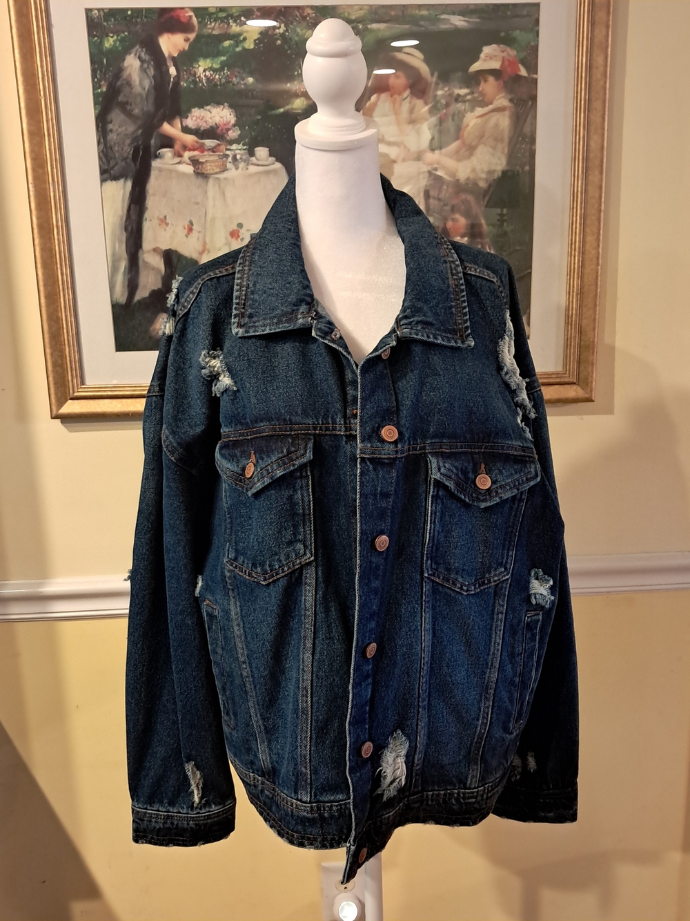 Celebrity Pink Classic Distressed Dark Blue Denim Jacket - Women's Size L